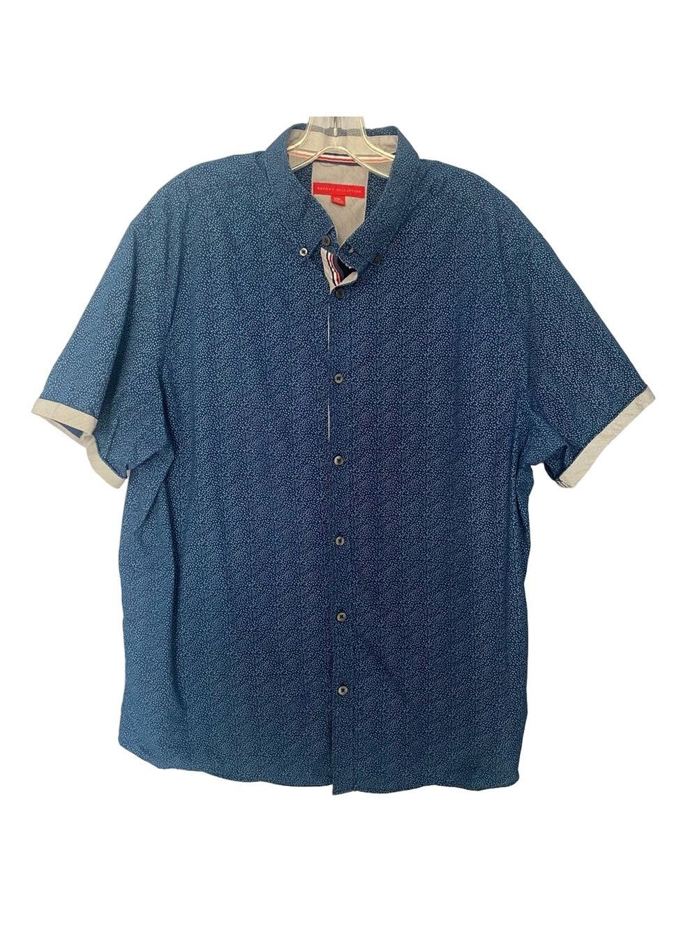 Report Collection Men's Blue print Short Sleeve shirt with contrast trim XXL
